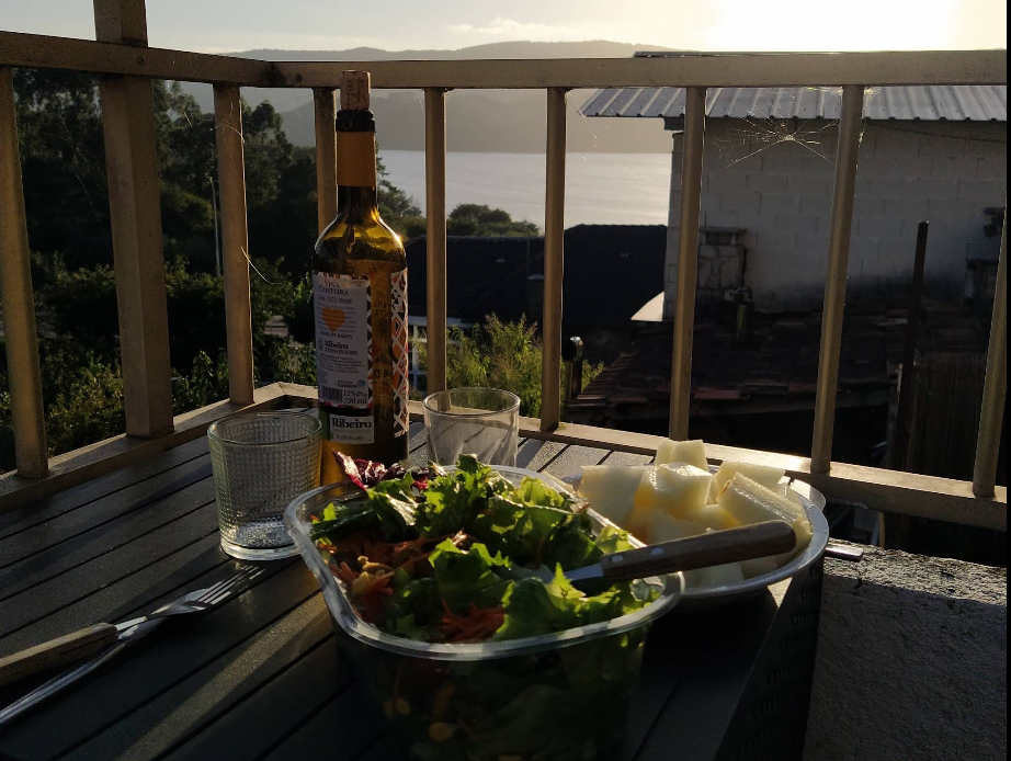 Terrace with panoramic mountain and water views